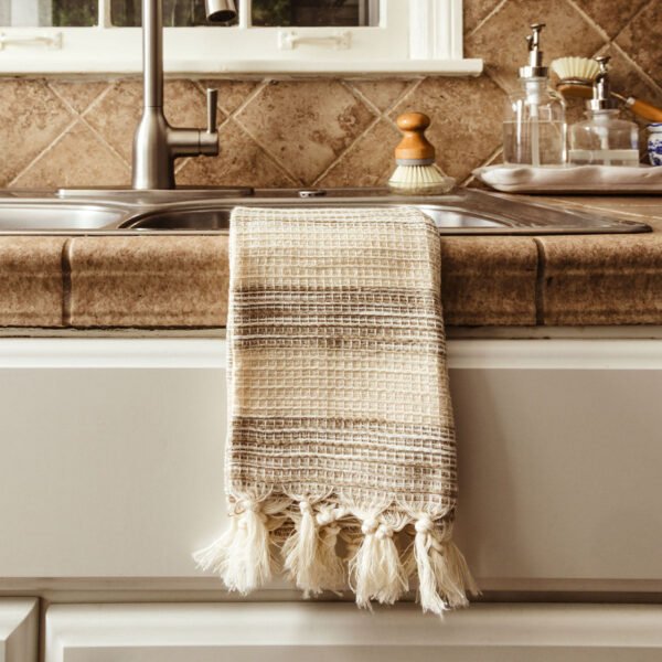 Gray Stripe Cotton Hand Towel with Fringe