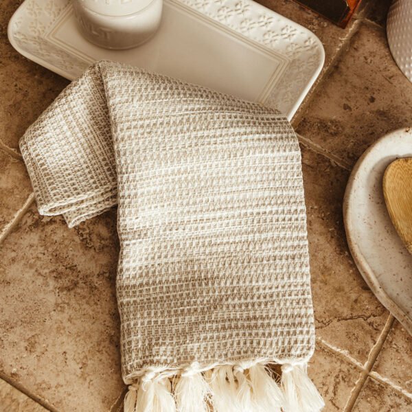 Gray Cotton Hand Towel with Fringe
